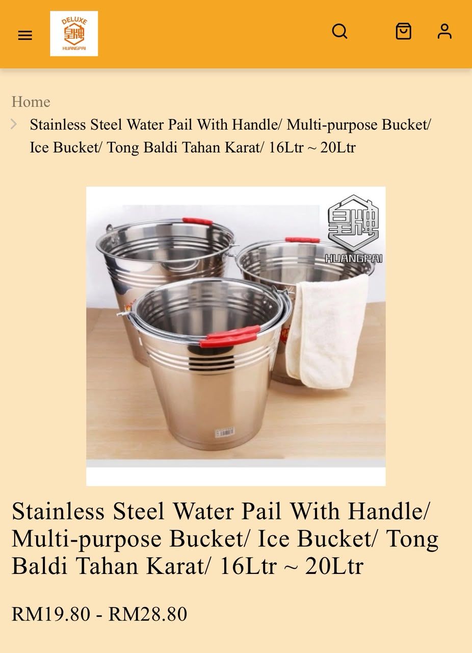 stainless steel water pail (Ranges from 18 liters to 20 liters)
