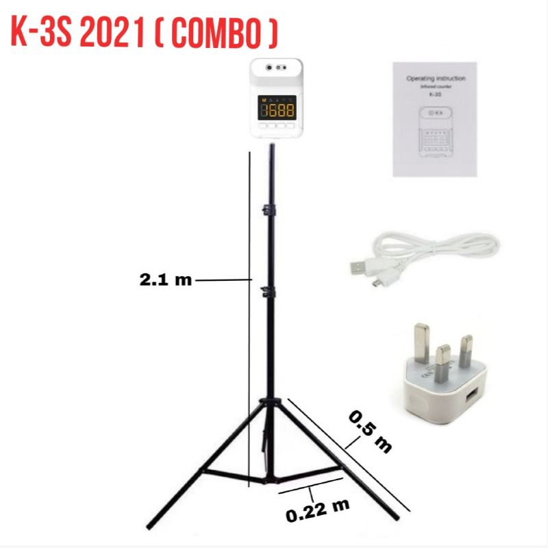 CE Certified!!! K-3X Ready Stock Fixed Thermometer Set Digital Temperature Scan USB Rechargeable Battery (Device + Tripod + Power Supply)