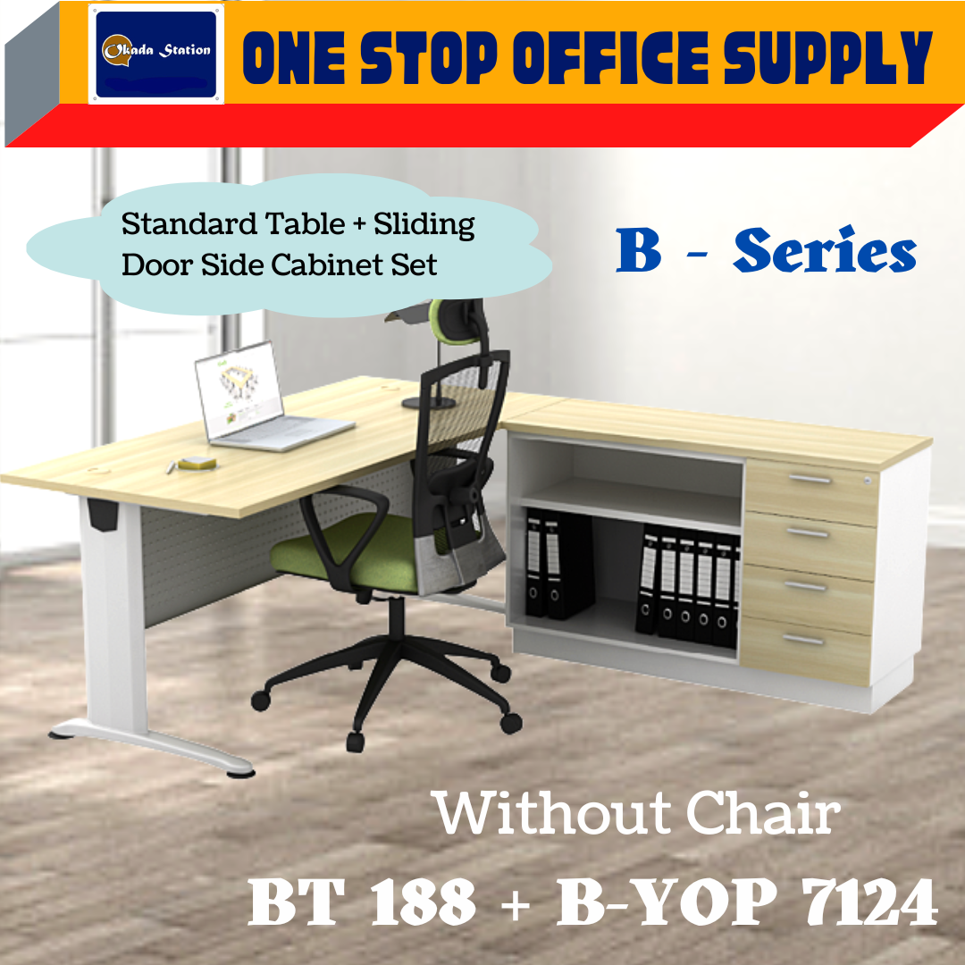VS STANDARD TABLE + PEDESTAL SET (BT 188 + B-YOP 7124) / B-SERIES / B SERIES STANDARD TABLE SET / TABLE WITH PEDESTAL / OFFICE DESK / BT 188 / EXECUTIVE TABLE / B-YOP 7124 / OPEN SHELF + FIXED PEDESTAL 4D