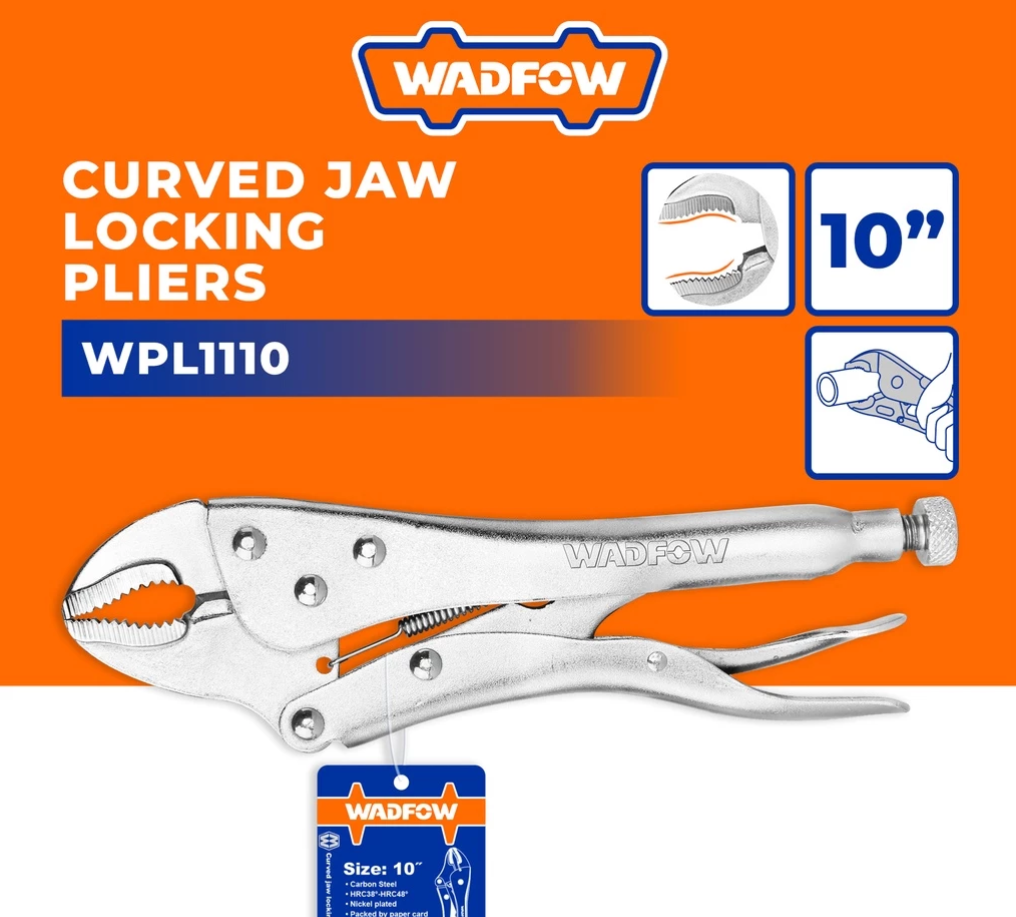 WADFOW CURVED JAW LOCKING PLIERS NICKEL PLATED CARBON STEEL (10") (WLP1110)