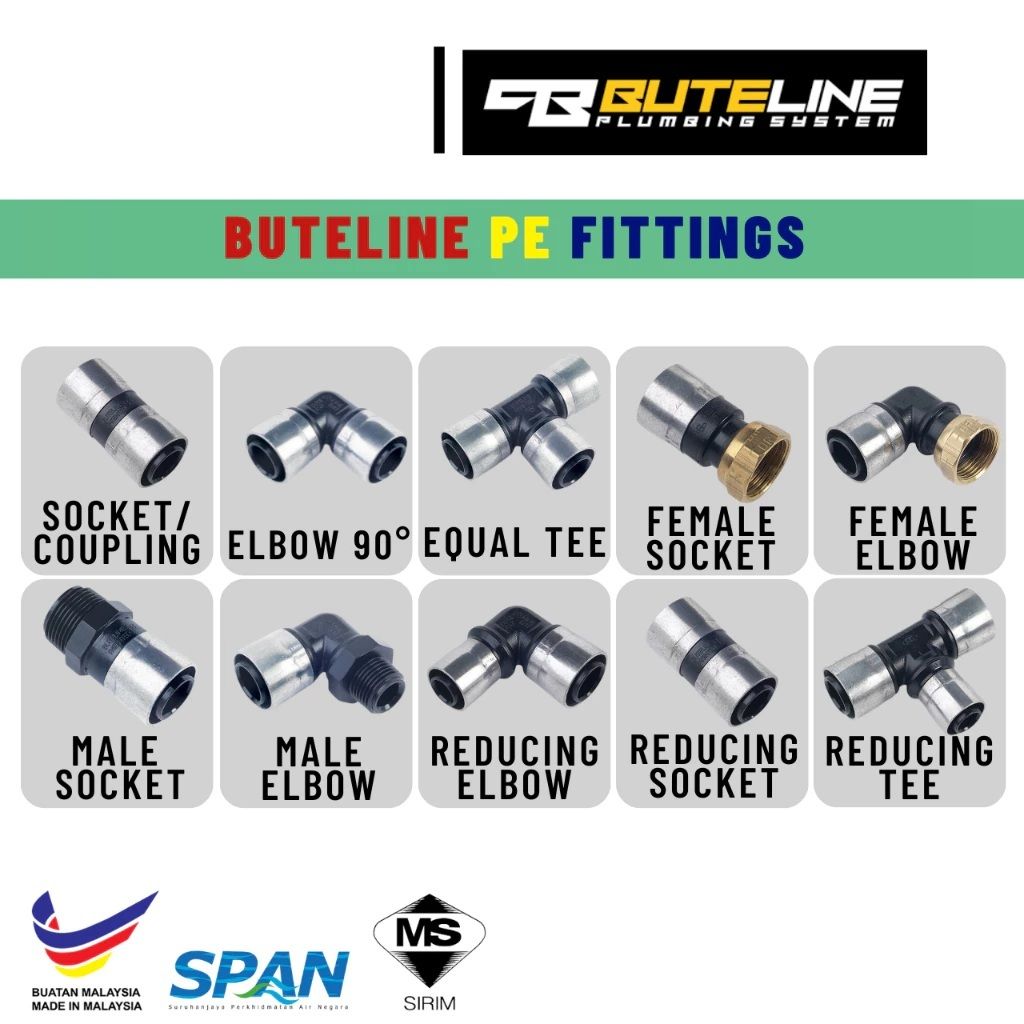 Buteline PE Fitting Elbow Tee Socket Male Elbow Female Elbow MTA FTA Reducing Fittings 20mm 25mm 32mm For Poly HDPE Pipe