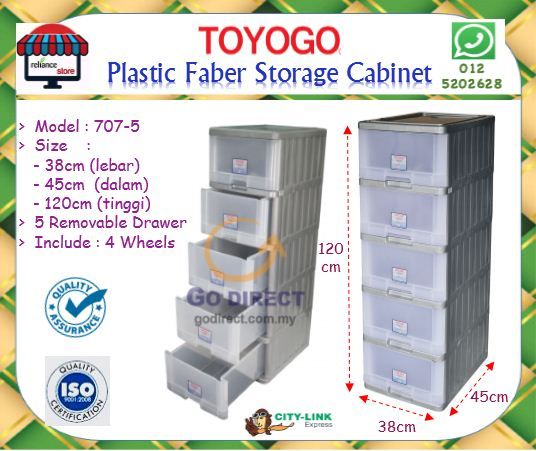 Plastic Fiber Storage Cabinet (5 Drawer) / Storage Box / 5 Tier Storage Cabinet / Plastic Drawer / Laci Plastik # Peti Simpanan Plastik # Ukuran : 38cm(W) x 45cm(D) x 120cm(H) # Buatan Malaysia # Model 707-5 # RP1029 ( KTT : 1 Unit )