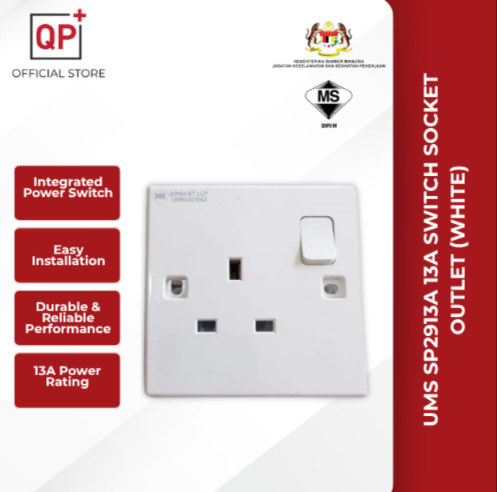 UMS SP2913A 13A ONE GANG SWITCH SOCKET OUTLET 13A WALL SOCKET (WHITE) l SUIS l 开关-