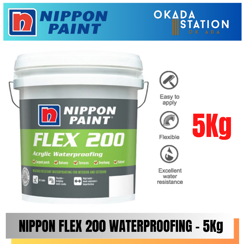 Nippon Paint / 5Kg / 5 Kilogram / Interior Paint / Exterior Paint / FLEX 200 Waterproofing / Water Based / Cat Dalaman / Cat Luaran / Cat Air / Cat