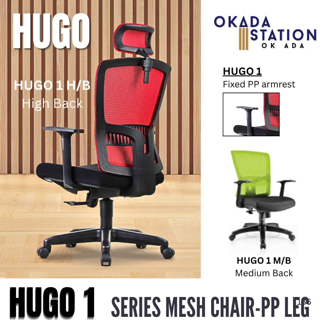 HUGO 1 ERGONOMIC MESH CHAIR - ALL SIZE / MESH SERIES / OFFICE CONFERENCE CHAIR / OFFICE SWIVEL CHAIR / ERGONOMIC CHAIR / EXECUTIVE CHAIR / DIRECTOR CHAIR / OFFICE CHAIR / MESH CHAIR / PP BASE / HUGO 1