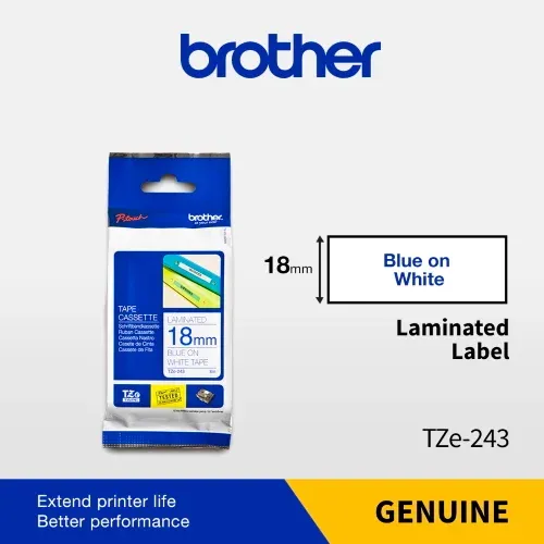 Brother TZe-243 Blue on White (18mm) Tapes
