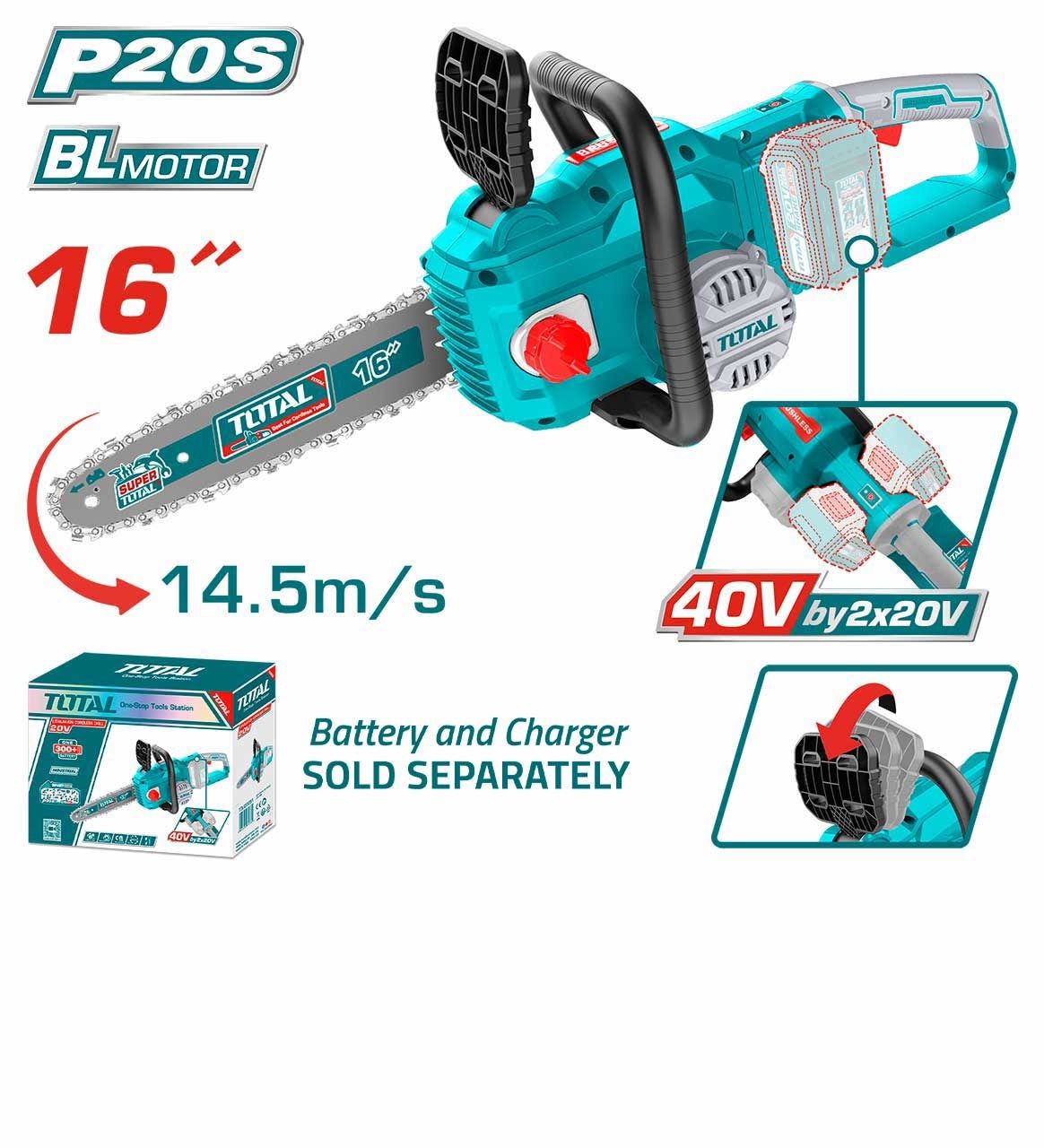TOTAL TGSLI40168 Li-ion Brushless Chain Saw