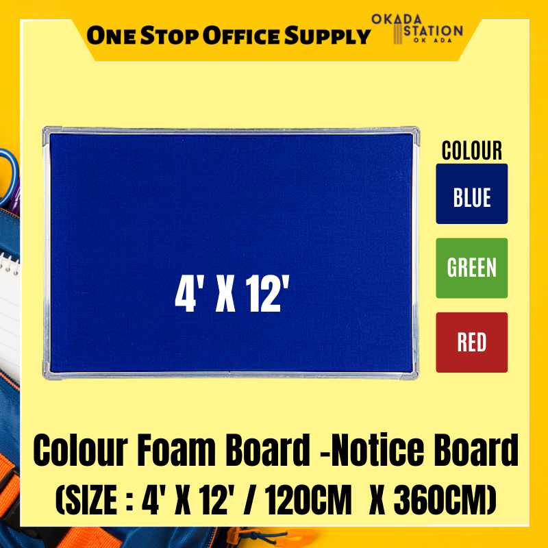 COLOUR FOAM NOTICE BOARD WITH ALUMINIUM FRAME COLOUR FOAM NOTICE BOARD / NOTICE BOARD / 4' X 12' / 4FT X 12FT / FNB-412 / WITH ALUMINIUM FRAME / COLOR FOAM BOARD / SOFT BOARD / FOAM BOARD