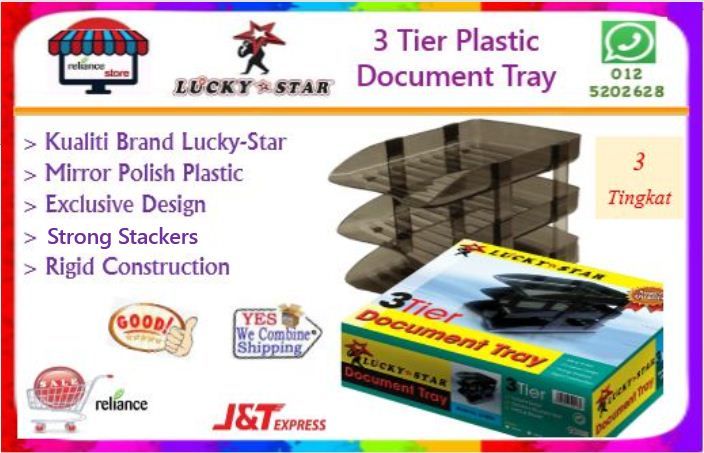 3 Tier Document Tray (3 Tingkat) / 3 Tingkat Dulang Dokumen / Plastik Rak Dokumen / File Rack / PVC Rak File # 3 Layer Plastic Letter Case # Document Holder # Buatan Malaysia # RP-0042 ( KTT : 1 Unit )