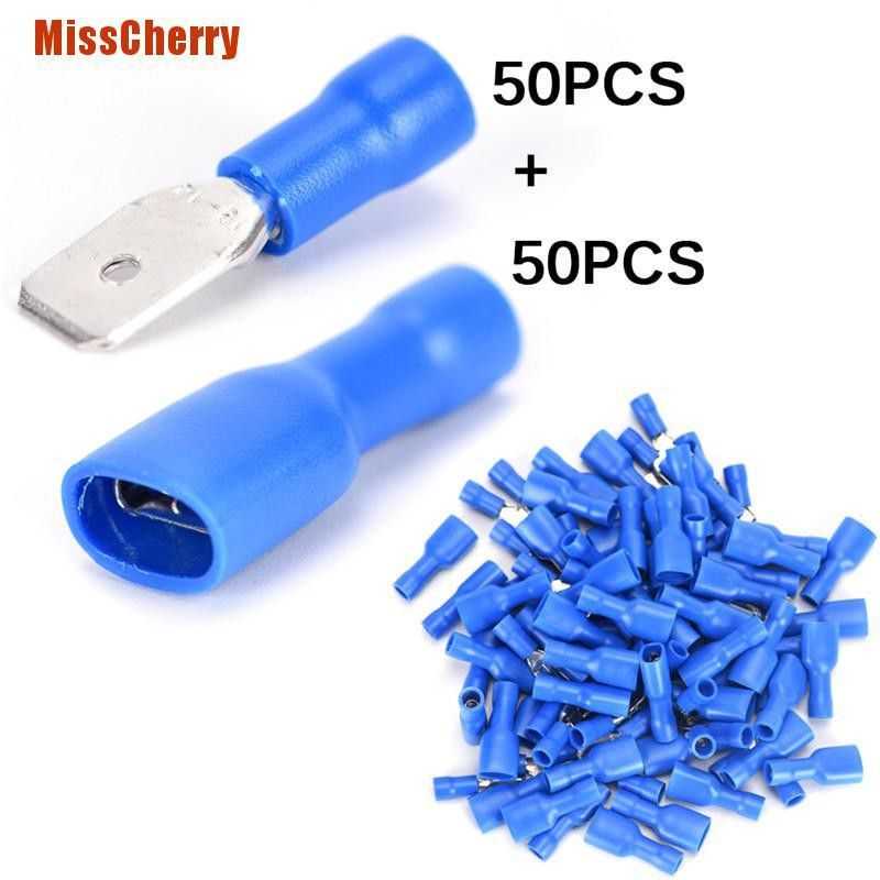 100X Female&Male Spade Insulated Connectors Crimp Electrical Wire Terminal Blue