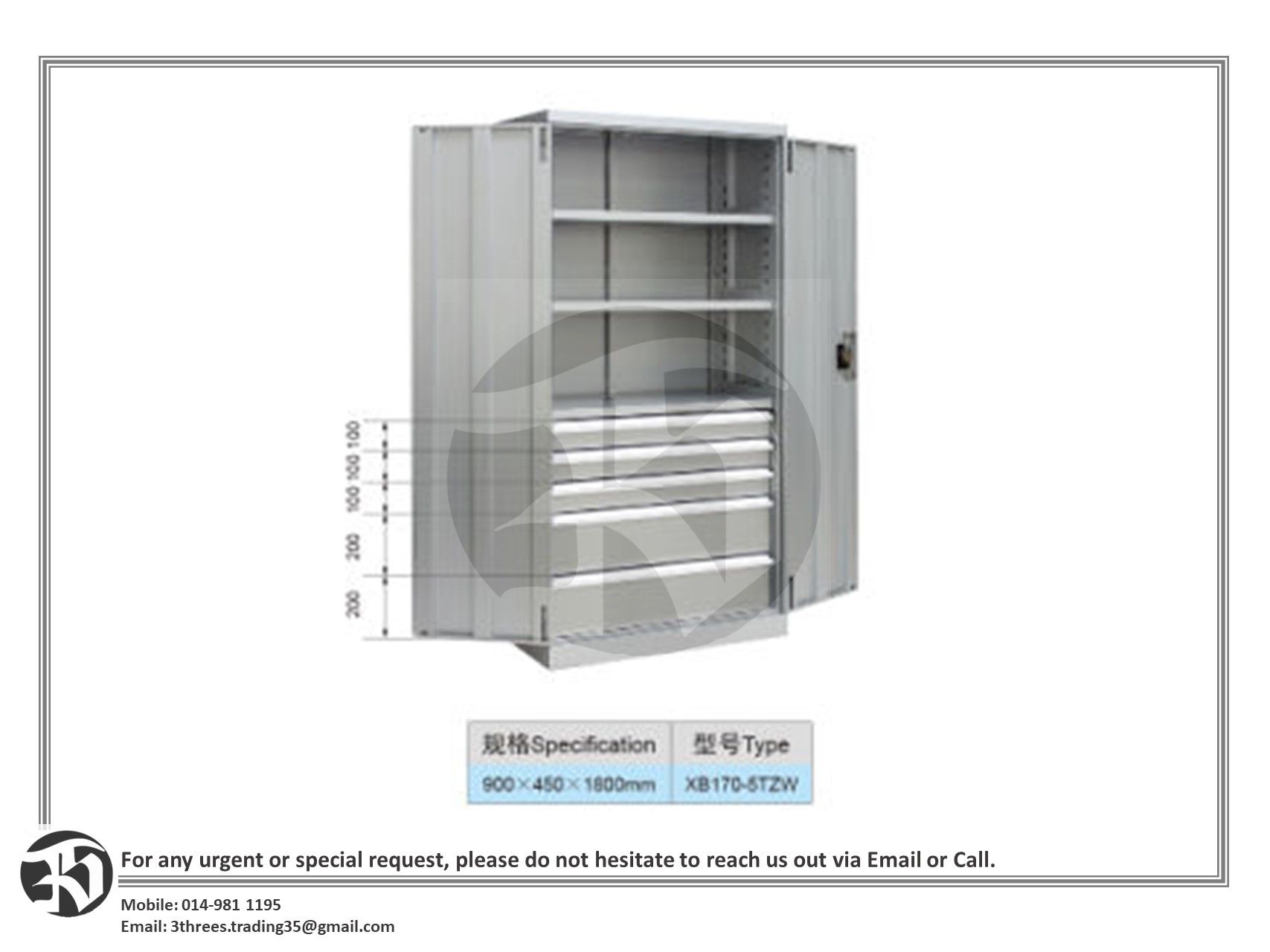 1800mm Metal Garage Storage Cabinet with 5 Drawers Heavy Duty in Warehouse
