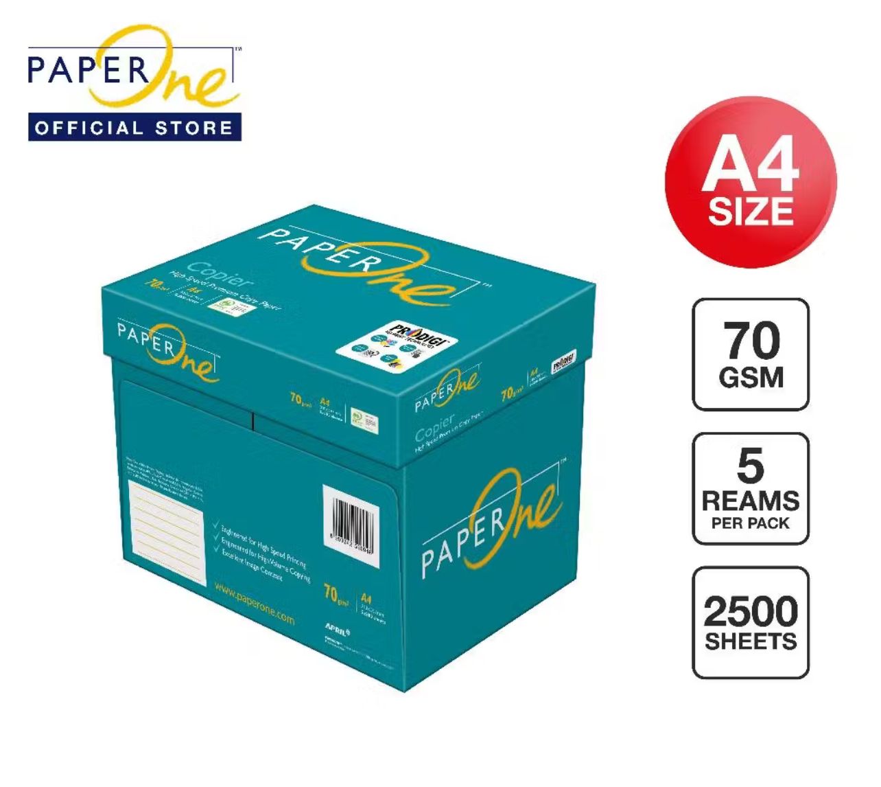 PaperOne A4 Copier Paper 70gsm 2500 Sheets (5 Reams)