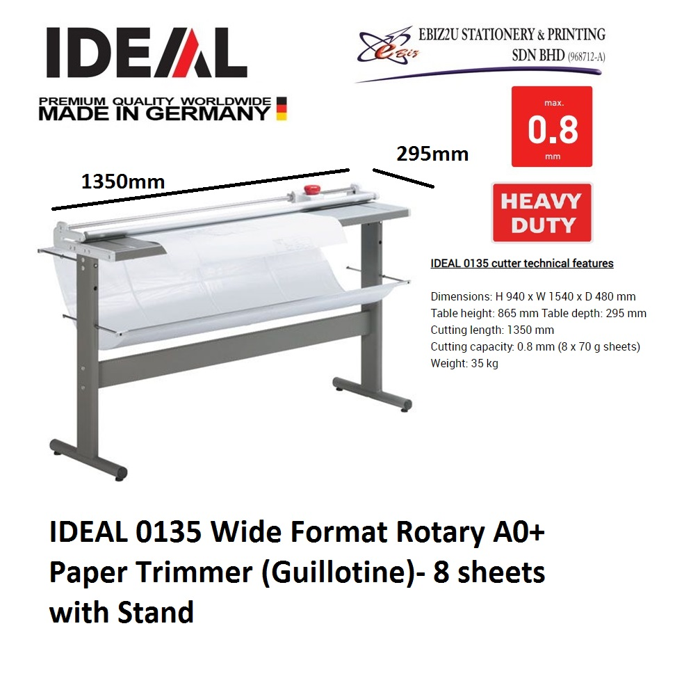 IDEAL 0135 Wide Format Rotary A0+ Paper Trimmer (Guillotine) 1350mm - 8 sheets (Pemotong Kertas, Paper Cutter, Paper Cutter, Paper Trimmer, Heavy Duty Cutter, A4 paper cutter, A3, A2, A1, A0 paper cutter)