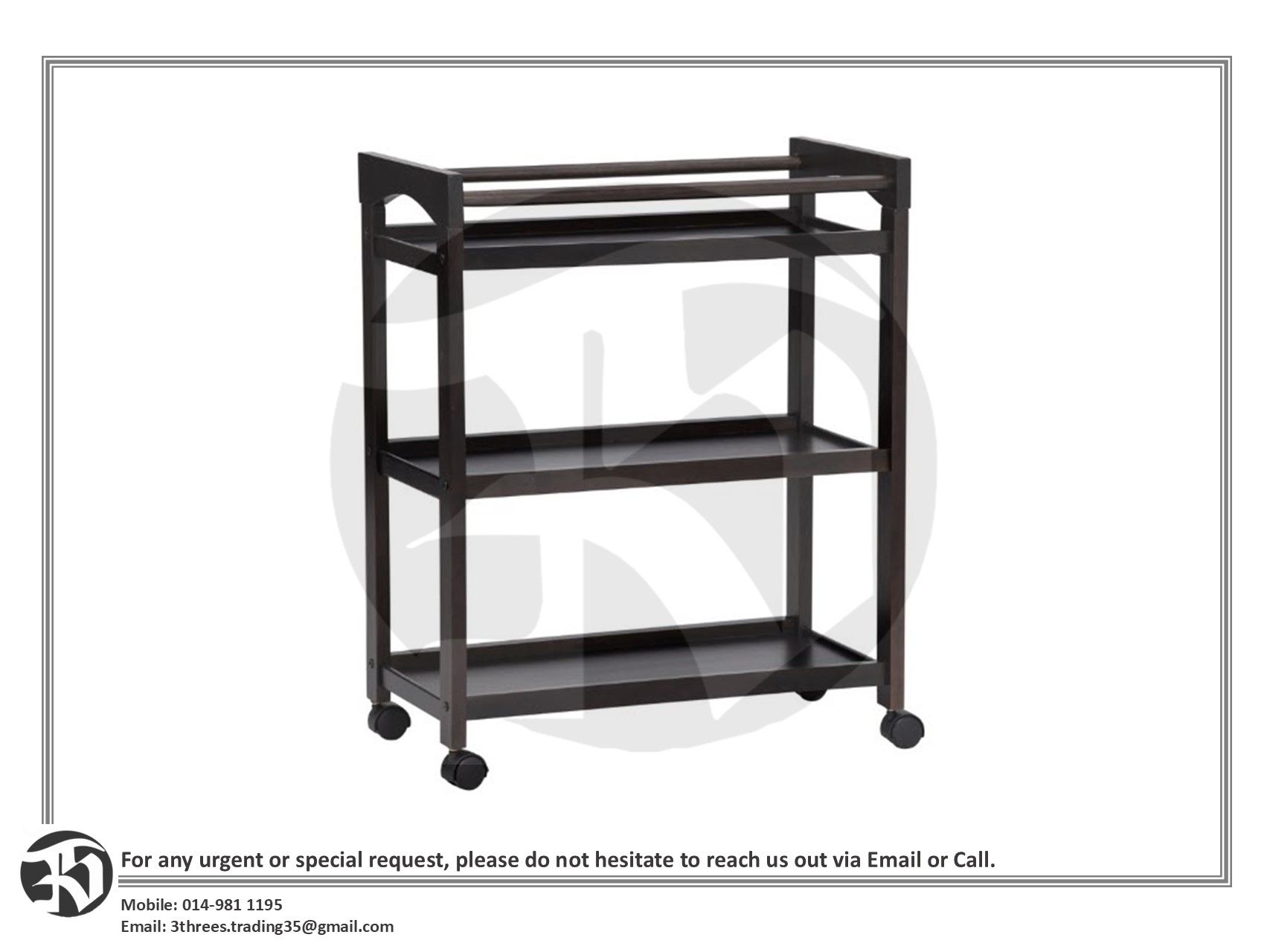 3 Tier Wooden Trolley/Cart (Self Assembly)