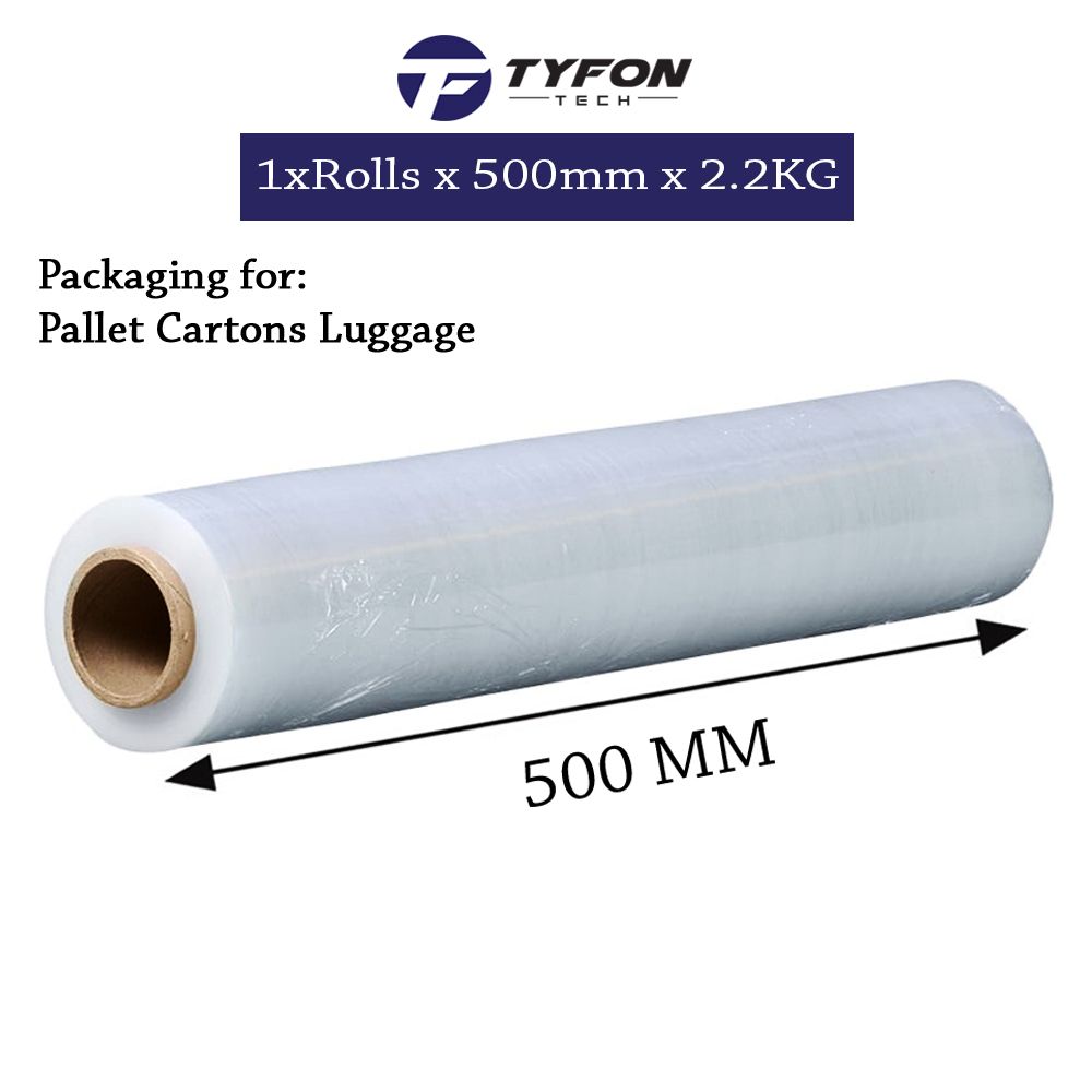 1x Roll Stretch Film (Clear) 500mm x 2.2KG - Core 200g Packaging for Pallet Cartons Luggage