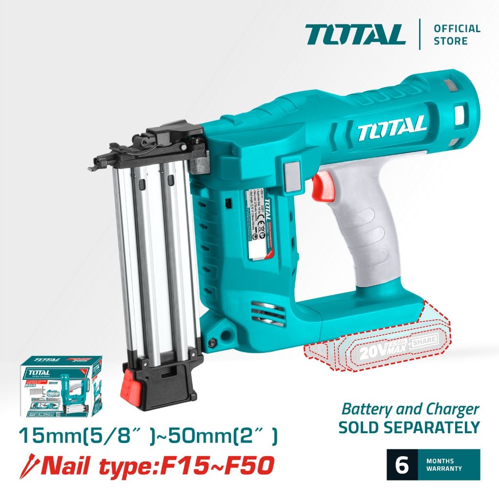 TOTAL LI-ION CORDLESS BRAD NAILER (20V) NAIL MAGAZINE (100 PCS/15-50MM/F15 - F50/2.5 NAILS PER SECOND) P20S TCBNLI2028