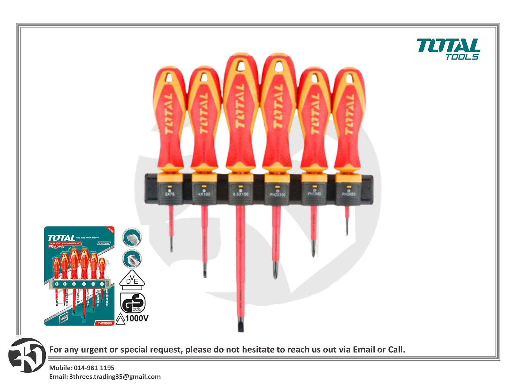 TOTAL 6 Pcs Insulated Screwdriver Set THTIS566