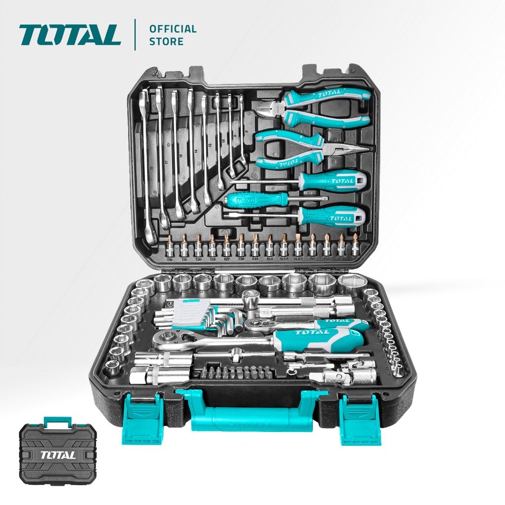 TOTAL TOOLS SET WITH SPANNER PLIERS SCREWDRIVER RATCHET WRENCH & HEX SOCKET (100 PCS) THKTHP21006