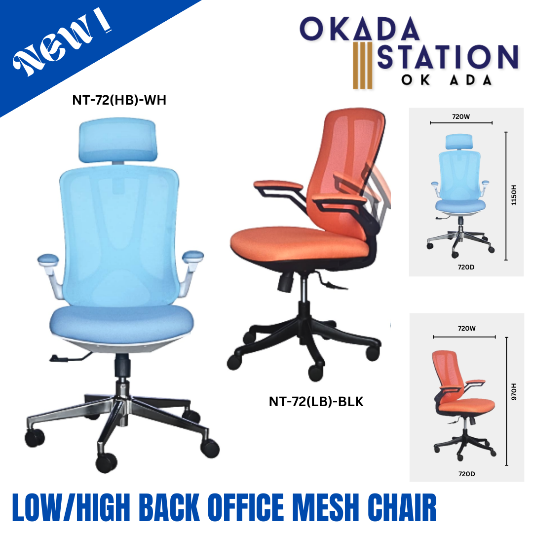 NT-72-WH ERGONOMIC OFFICE MESH CHAIR WITH ALUMINIUM BASE - LOW BACK & HIGH BACK / EROGONMIC OFFCIE MESH CHAIR / ERGONOMIC MESH CHAIR / MESH CHAIR / OFFICE CHAIR / EXECUTIVE CHAIR / CHAIR / NT-72(LB)-WH / NT-72(HB)-WH / NT-72