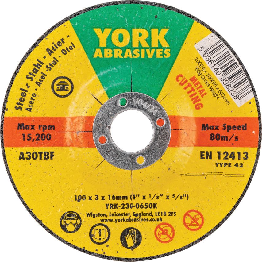 York *York Cutting Disc, 30-Medium/Coarse, 100 x 3 x 16mm, Type 42, Aluminium Oxide [10s]