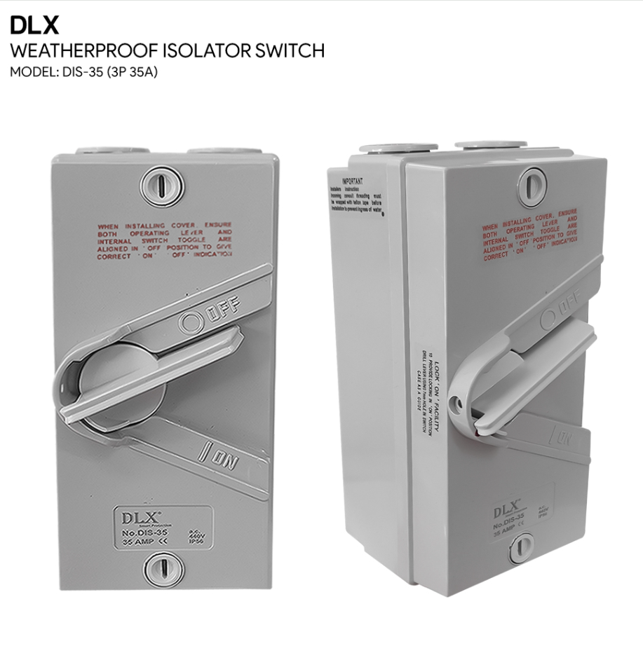 DLX WEATHERPROOF 3 POLE ISOLATOR SWITCH (DIS-20 20A / DIS-35 35A / DIS-63 63A)