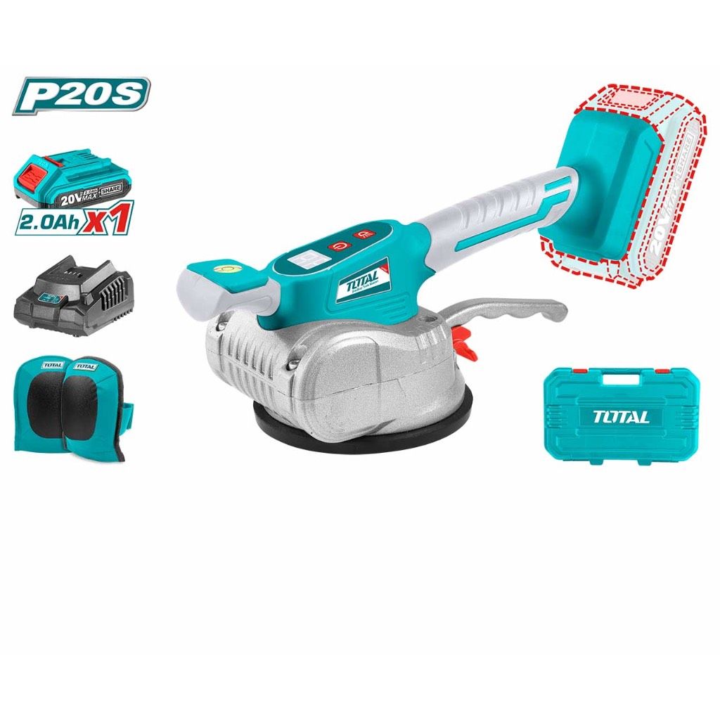 TOTAL LI-ION TILE VIBRATION MACHINE (20V/125MM/50KG ABSORPTION/12 SPEED) + BATTERY + CHARGER + KNEEPADS P20S TTVLI20101