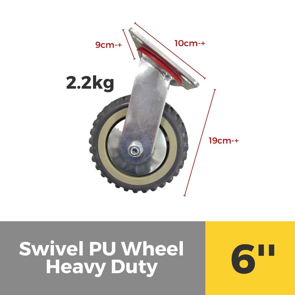 Heavy Duty PU Wheel 6'' Rigid Swivel With Brake 360 Degree Industrial Polyurethane Quiet Non-slip Roda Troli