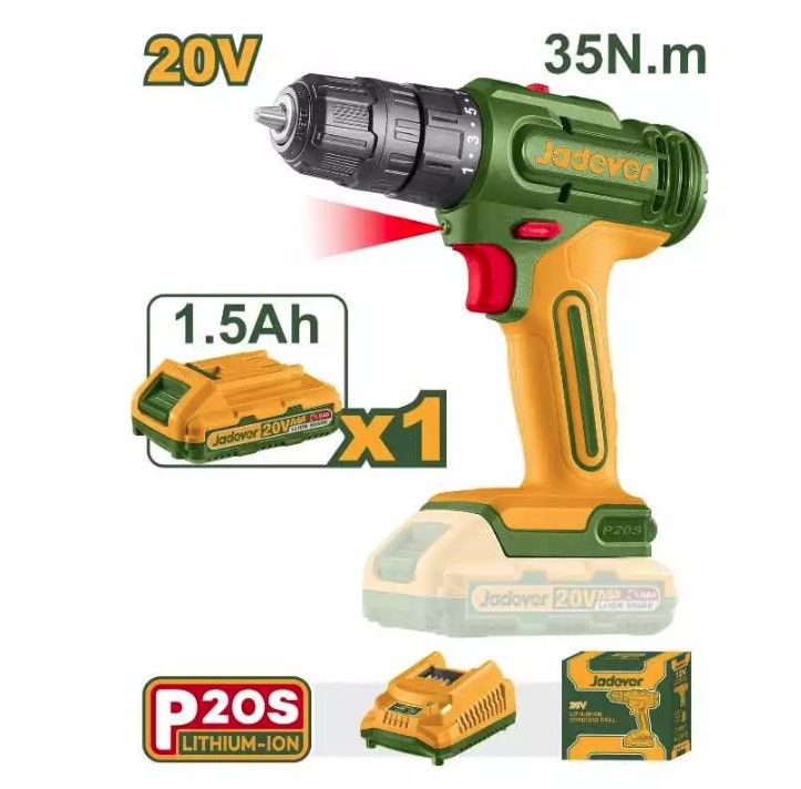 JADEVER 20V 35NM CORDLESS DRILL WITH 1PCS1.5AH BATTERY AND 1PCS CHARGER JDCDP511