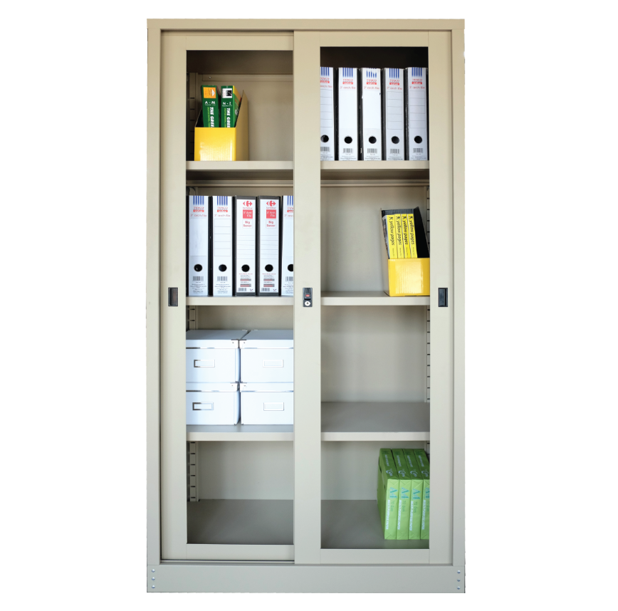 STERLING FULL HEIGHT CUPBOARD WITH GLASS SLIDING DOOR C/W 3 ADJUSTABLE SHELVE (S119)
