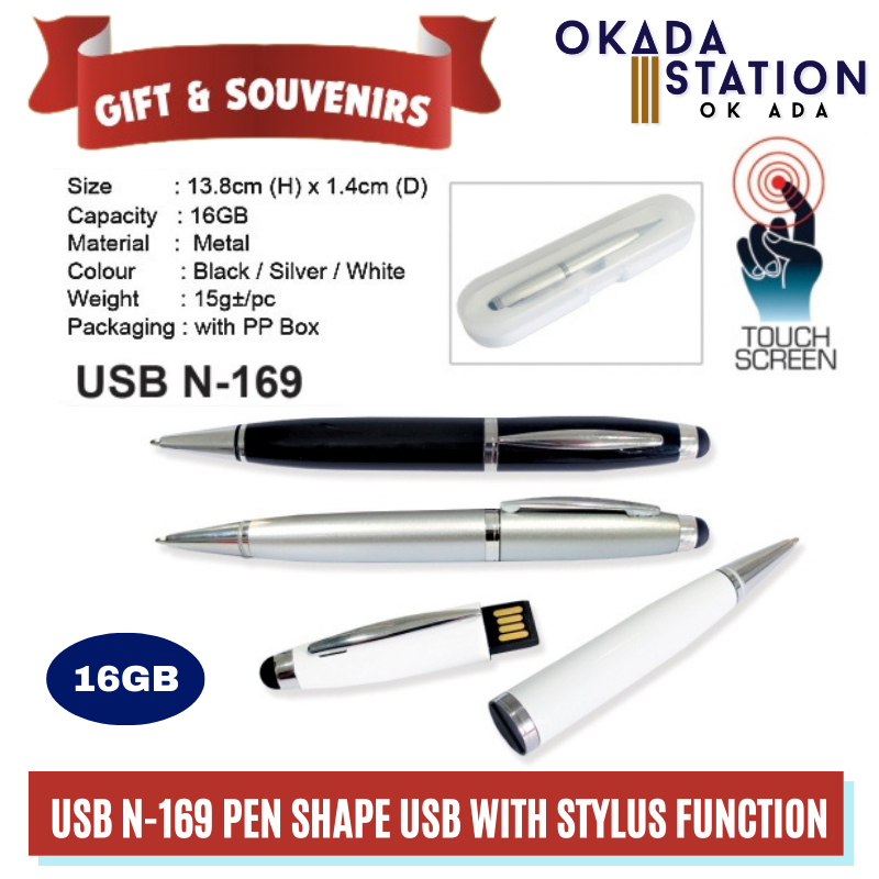 OKADA GIFT & SOUVENIRS: USB N-169 PEN SHAPE USB WITH STYLUS FUNCTION - WITHOUT & WITH LOGO PRINTING / USB N-169 / 16GB USB / PEN SHAPE USB / PEN DRIVE / FLASH DRIVE / TOUCH SCREEN