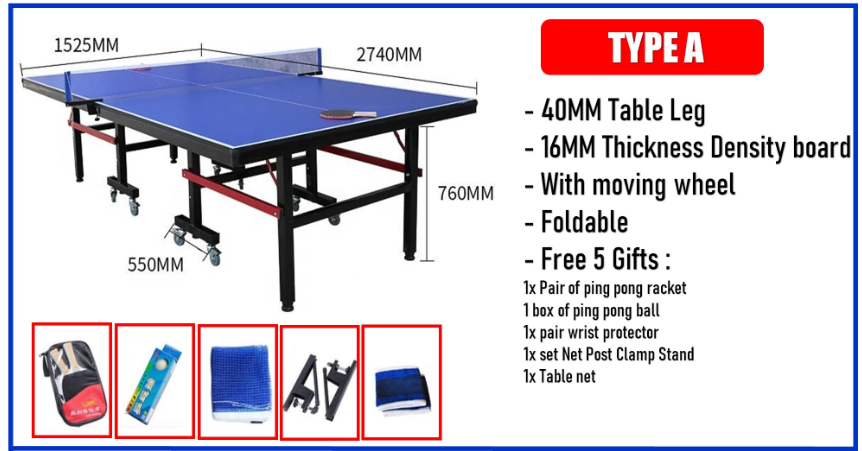 OEM Professional Indoor Waterproof Table Tennis With Quick Clamp Net & Post Set (16mm Thickness Density Board) (With Wheel)