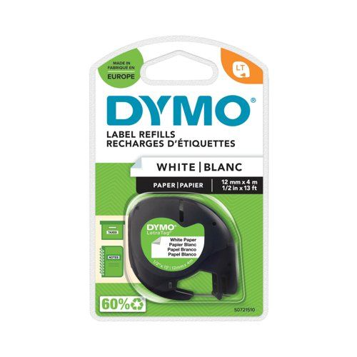 DYMO TAPE LETRA TAG PAPER WHITE 91200 12MMX4M