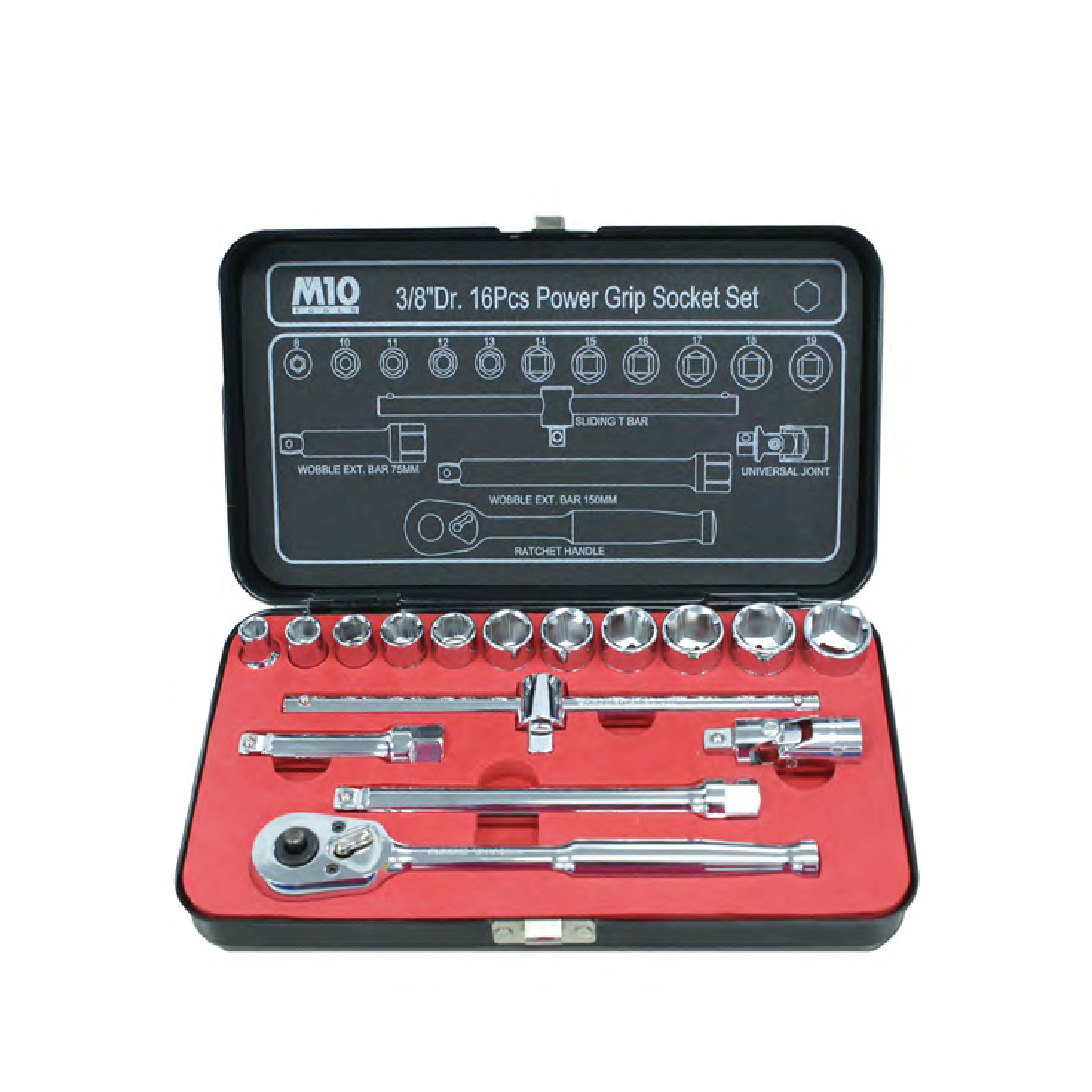 M10 3/8" Dr Powergrip Socket Set (6 PT - Metric Size) : 316
