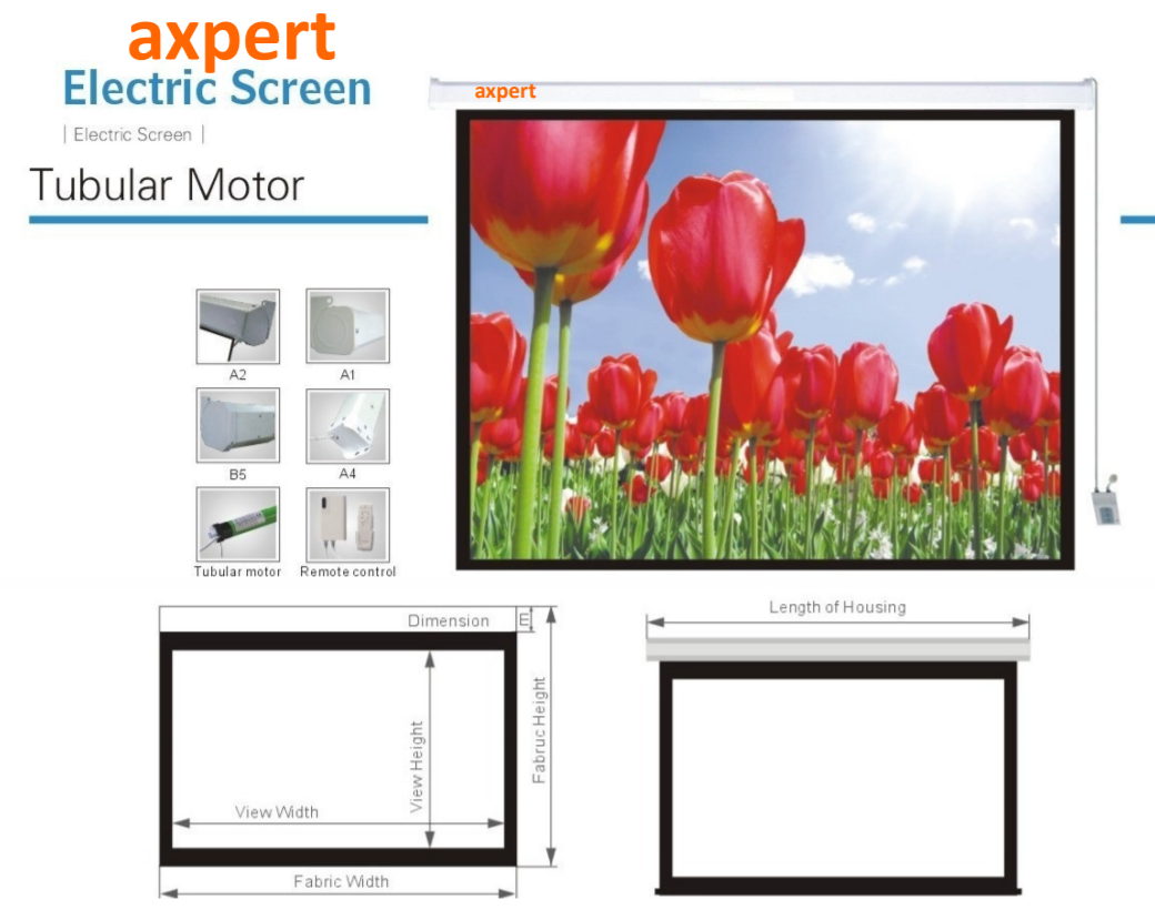 AXPERT MOTORIZED WALL PROJECTOR SCREEN ES-S-180 (H6' X W6') 1.8M X 1.8M