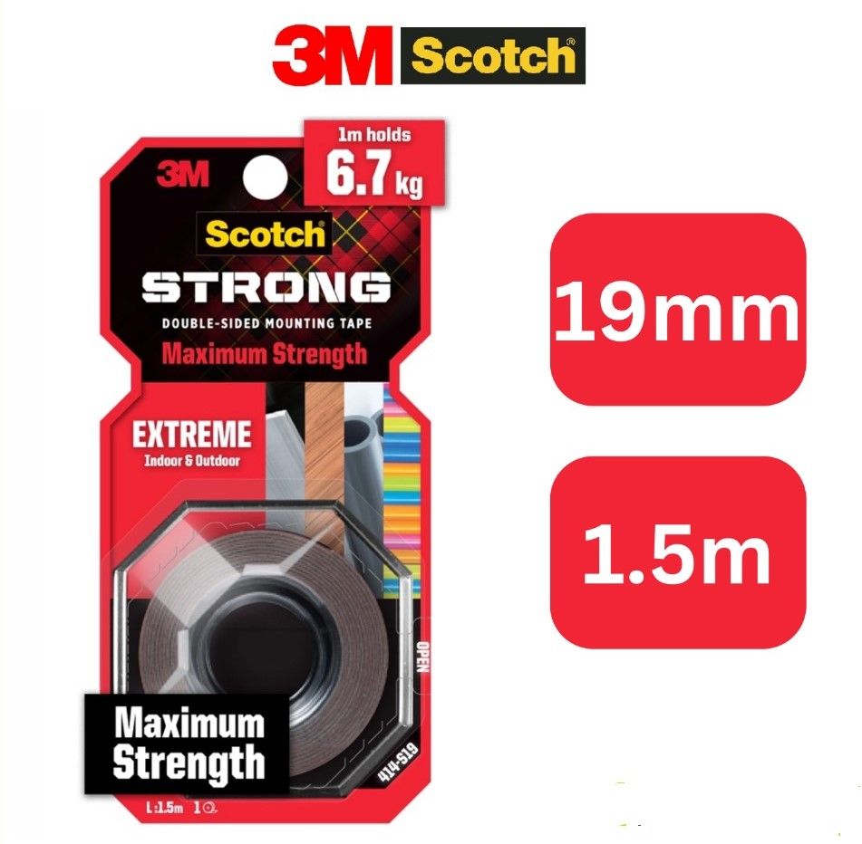 3M Scotch Extremely Strong Mounting Tape 414-S19 19mmx1.52m