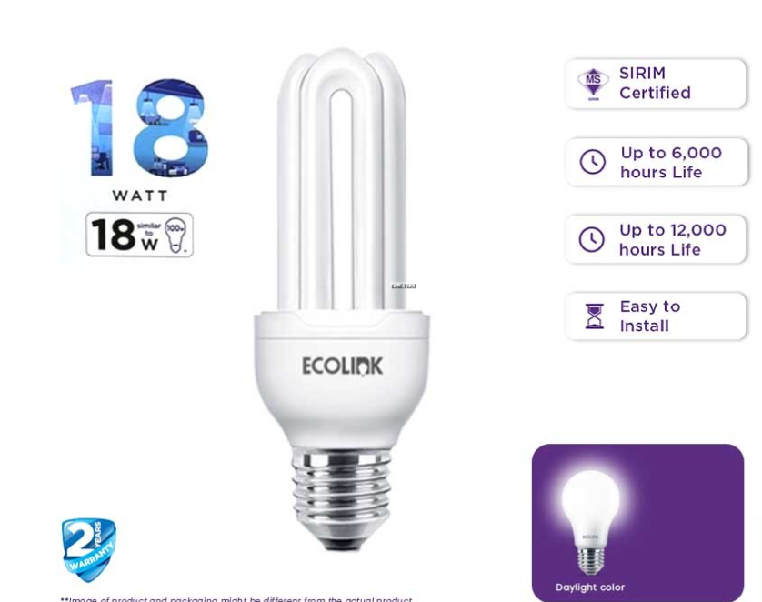 ECOLINK 18W CDL CONVENTIONAL BULB E27 220-240V 6500K
