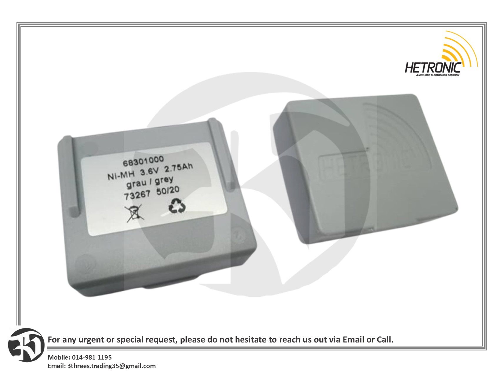 Hetronic Battery Mini NiMH 3.6V /2.75Ah Grey