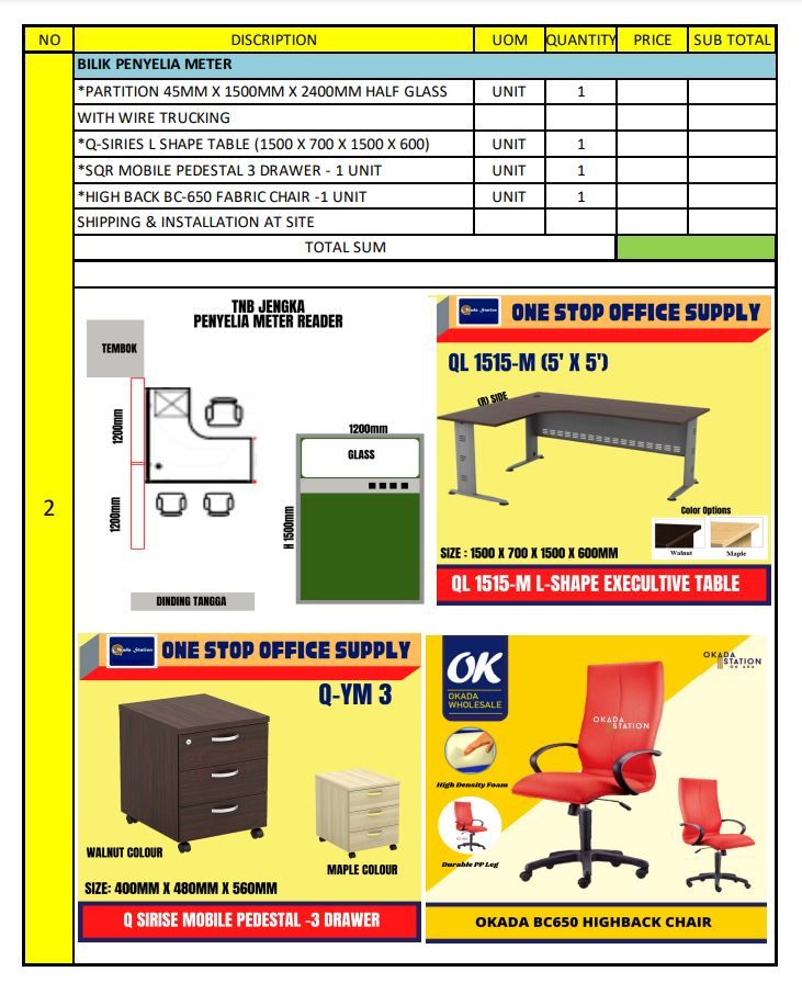 OK WORKSTATION FOR METER READER SUPERVISOR SET COMPLETED WITH MOBILE PEDESTAL & CHAIR / WORKSTATION / 1 SEAT / OFFICE FURNITURE / OFFICE CHAIR
