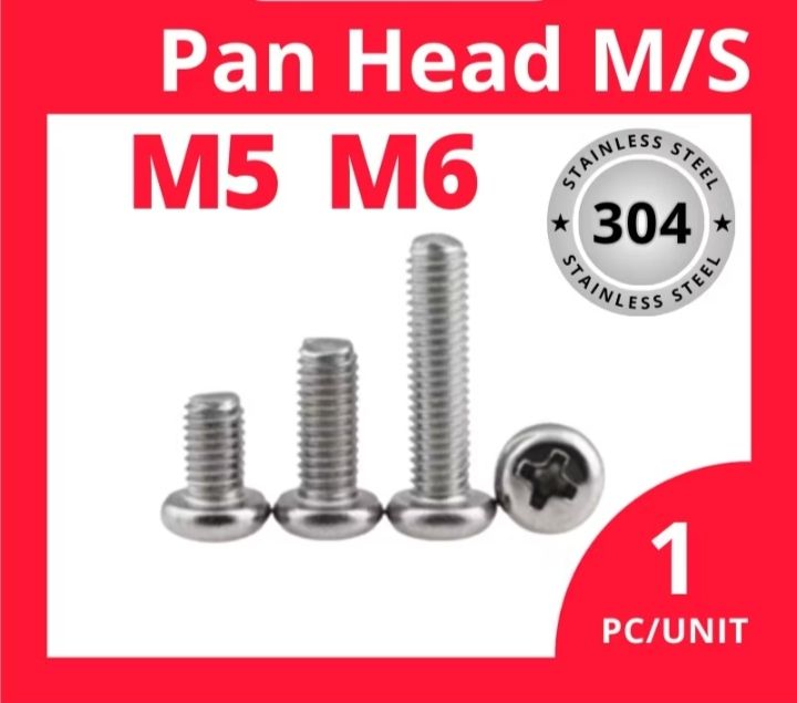 SUS 304 PAN HEAD M5 PHILLIP SCREW GRADE A2-70, SIZE: M5 LENGTH 8MM- 25MM