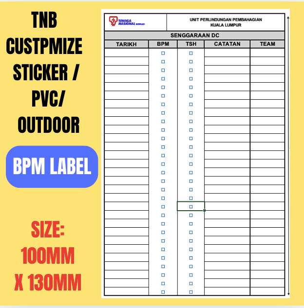 OK TNB CUSTOMIZE LABEL / BPM STICKER / SIZE: 100MM X 130MM / PVC STICKER / OUTDOOR STICKER / 4 COLOURS PRINTING