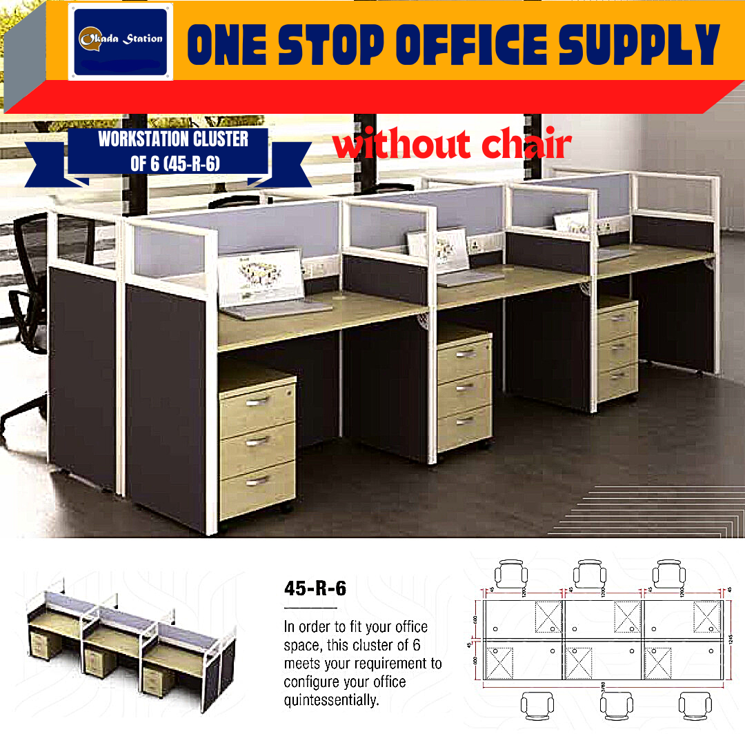 WORKSTATION SET CLUSTER OF 6 (WITHOUT CHAIR) -( 45-R-6 ) / WORKSTATION / 45-SYSTEM / CLUSTER OF 6 / 45-R-6 / TABLE TOP PANEL / OFFICE TABLE / 6 SEAT / OFFICE TABLE WITH PARTITION