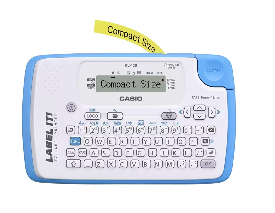 Casio Genuine Label Printer KL-130 @ Large 16-digit 2-line LCD CASIO EZ-LABEL PRINTER 2 LINE LCD 6/9/12/18mm
