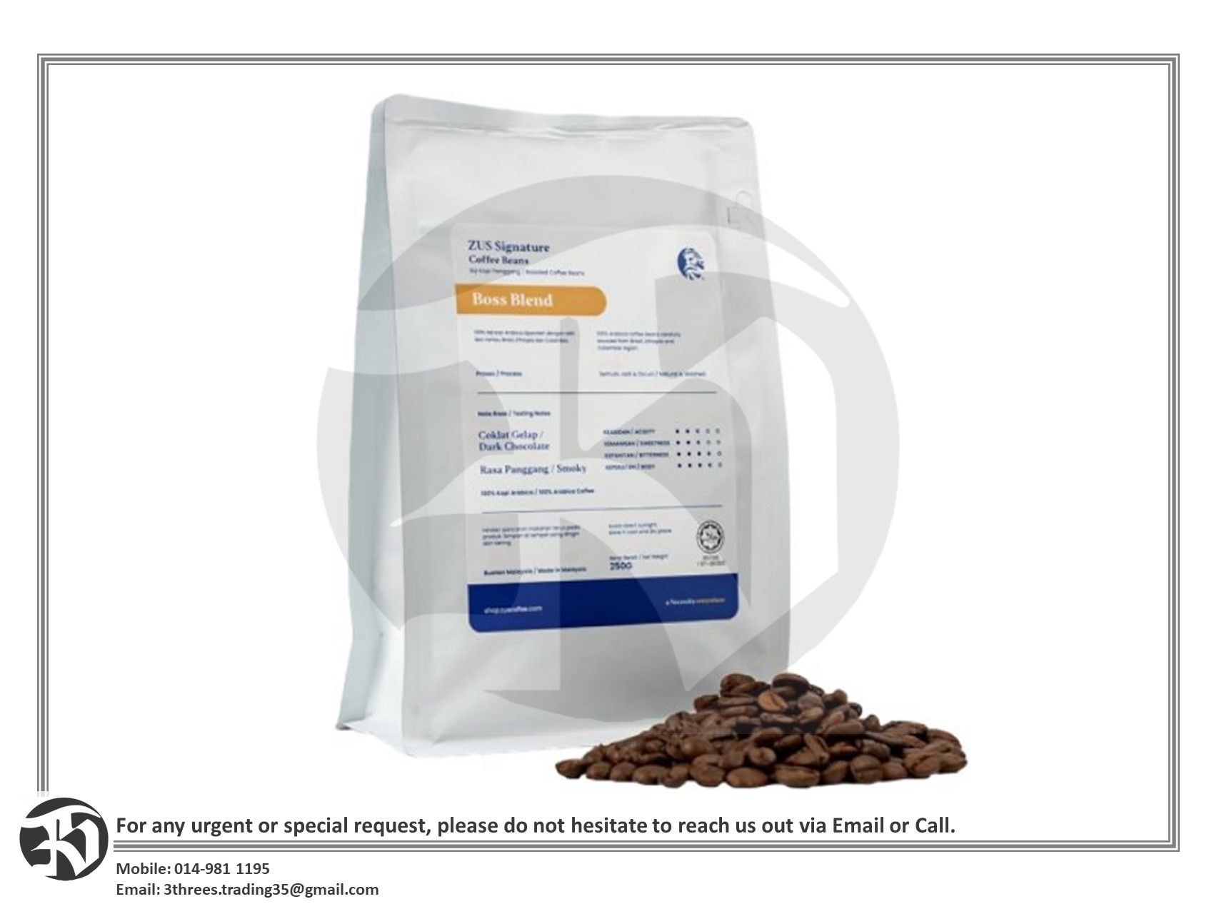 ZUS Roasted Coffee Beans 250g (Boss Blend)