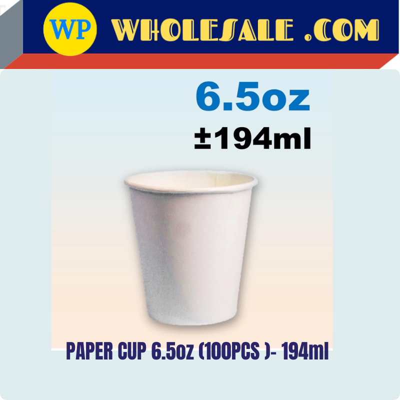 PAPER CUP 6.5oz / (100pcs ) / 194ml / White Paper Cup / Cup Disposable/ Party Cup/ Cawan Kertas