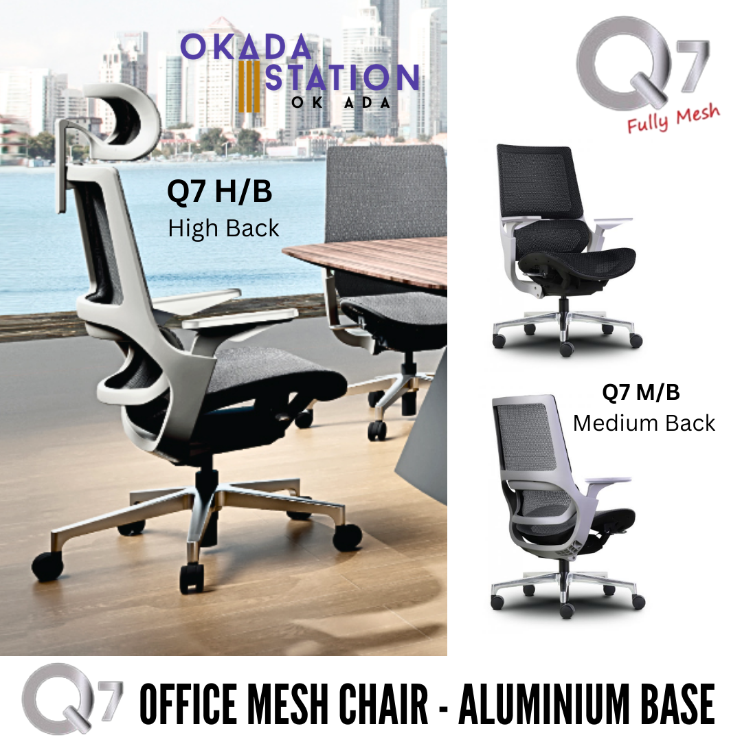 Q7 ERGONOMIC OFFICE MESH CHAIR - ALL SIZE / MESH SERIES / OFFICE CONFERENCE CHAIR / OFFICE SWIVEL CHAIR / EXECUTIVE CHAIR / DIRECTOR CHAIR / MESH CHAIR / OFFICE CHAIR / ALUMINIUM BASE / Q7