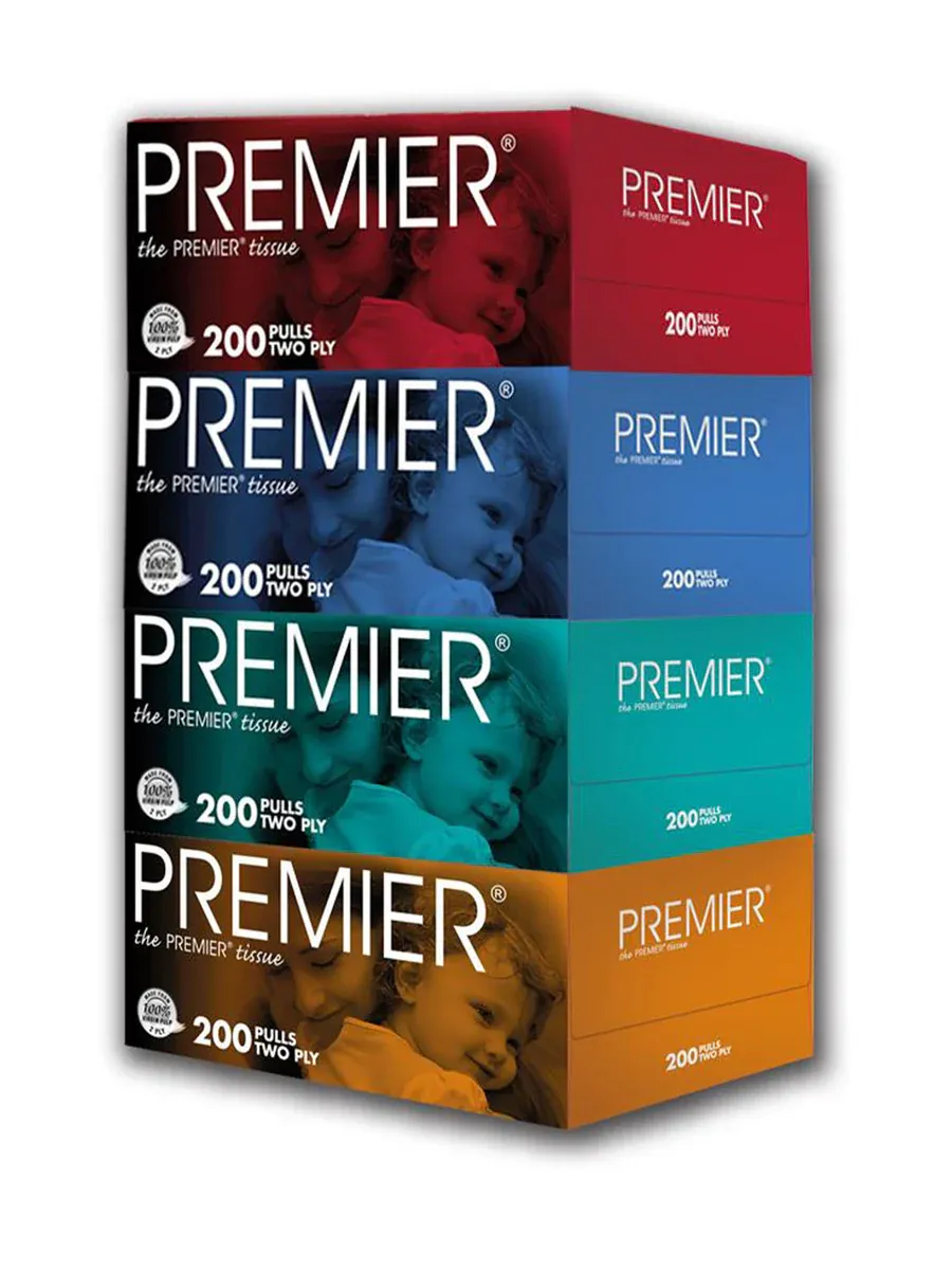 Loose 4 Box x 100 Sheets Premier 2 Ply Facial Tissue