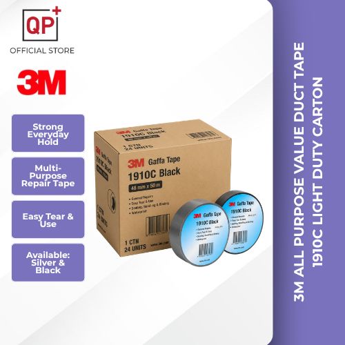 [CARTON 24 PCS] 3M ALL PURPOSE VALUE DUCT TAPE 1910C LIGHT DUTY (48 MM X 10M) SILVER / BLACK l PITA SALURAN l 布基胶带-Silver
