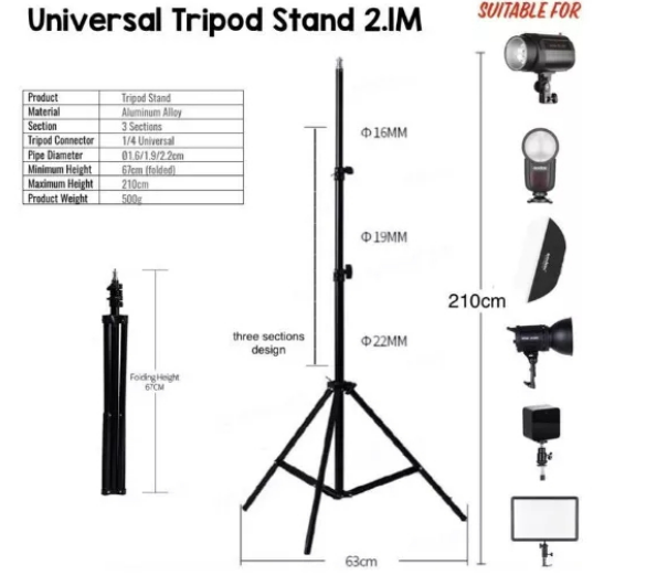 Portable 2.1m Tripod Adjustable Selfie Stand Tripod Phone Holder Camera