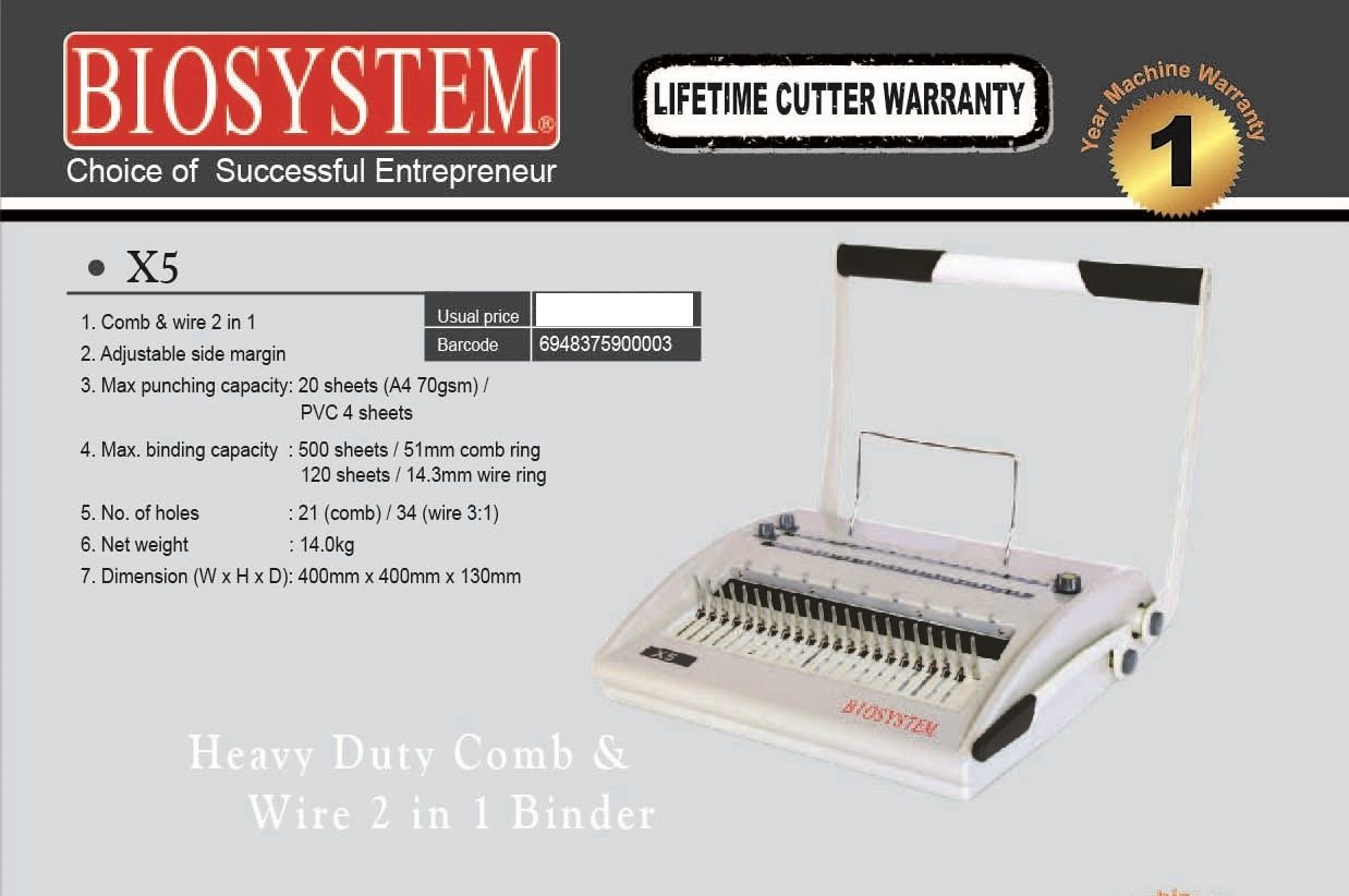 Biosystem Heavy Duty Comb & Wire 2in1 Binder X5