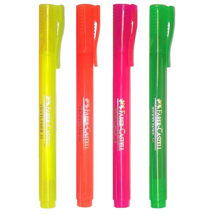 Faber Castell Textliner 38 Highlighter - Yellow, Pink, Green, Orange.
